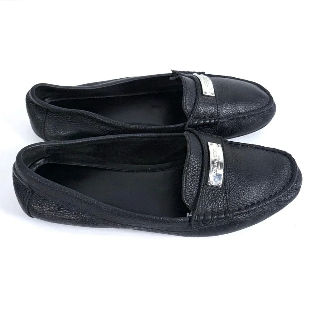 Coach Fredrica Loafers Black Pebble Leather Silver Logo Driving Mocs Women Sz 7B